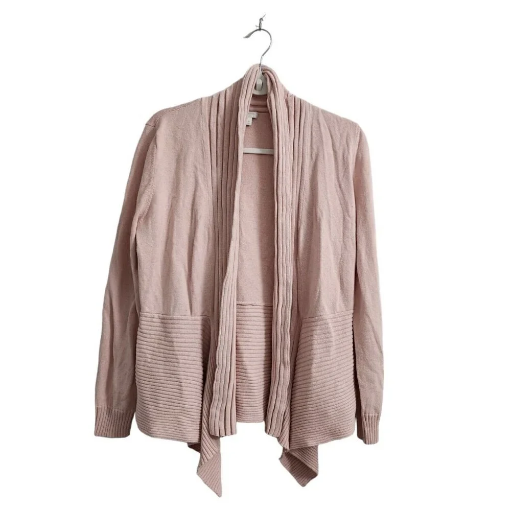 Talbots‎ Sweater Cardigan Medium Pink Open Front Waterfall Knit